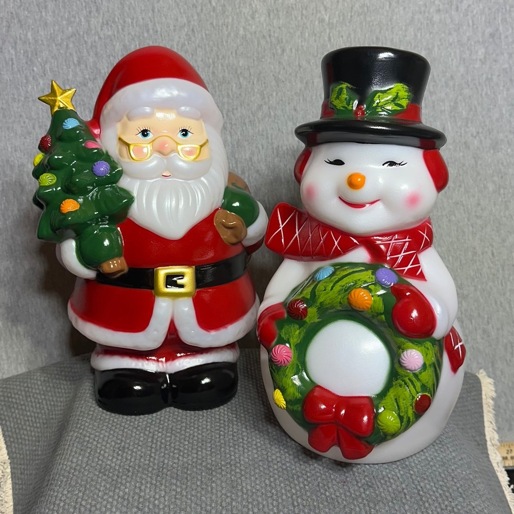 Christmas Santa and Snowman Tabletop Blow Mold Light Up Figures Set of 2 Holiday